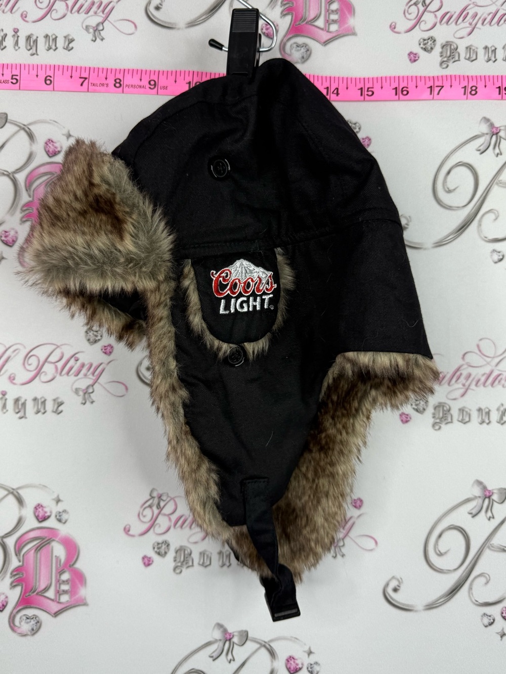 ACME hat coors light Black Hat with Brown Faux-Fur Trimming